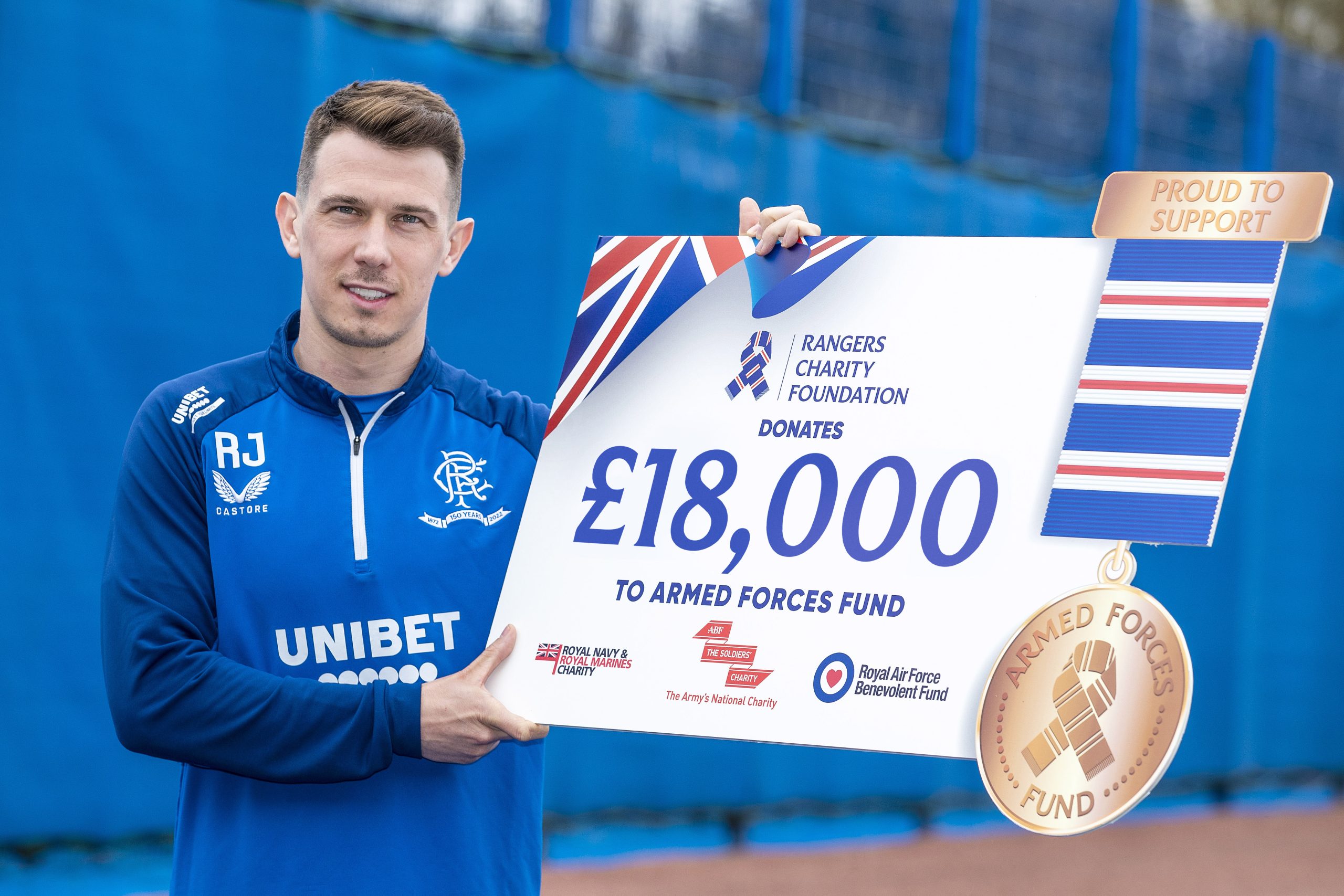 Midfielder Ryan Jack donates £18,000 to the Armed Forces Fund on behalf of The Rangers Charity Foundation.