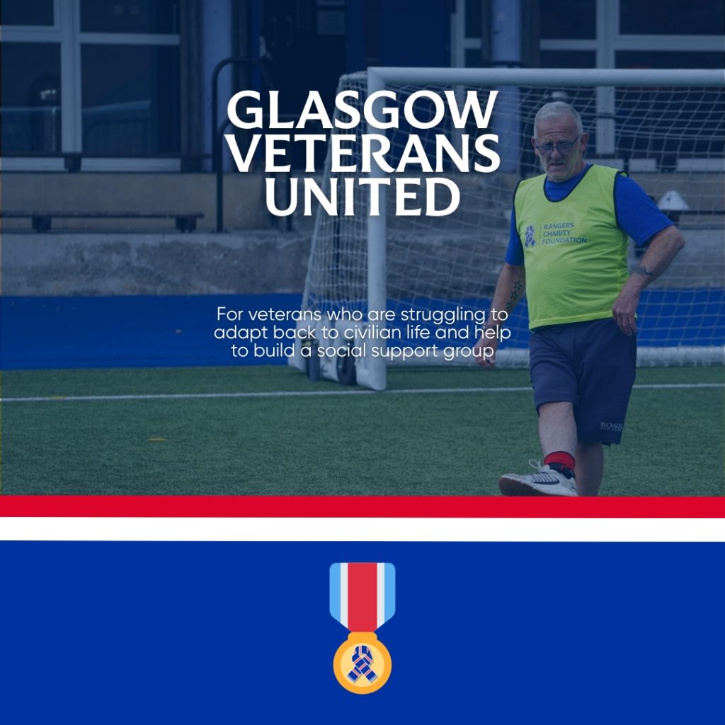 A veteran playing football next to Ibrox.