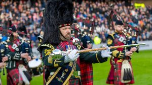army band on the pitch at Ibrox
