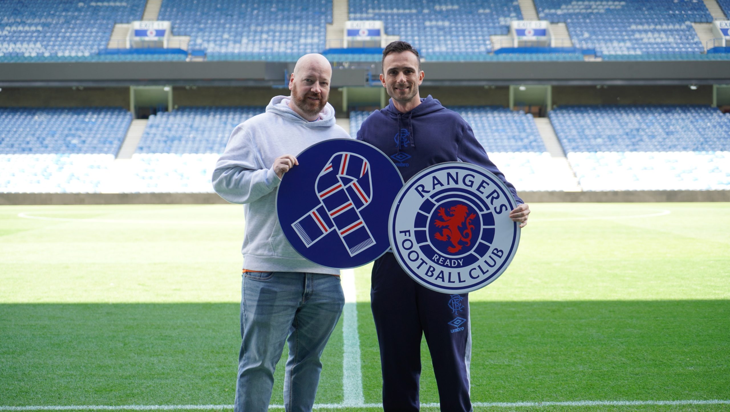 Team Talk Participant Graeme posing for a photo with Community Programmes Manager, Jordan Boyd